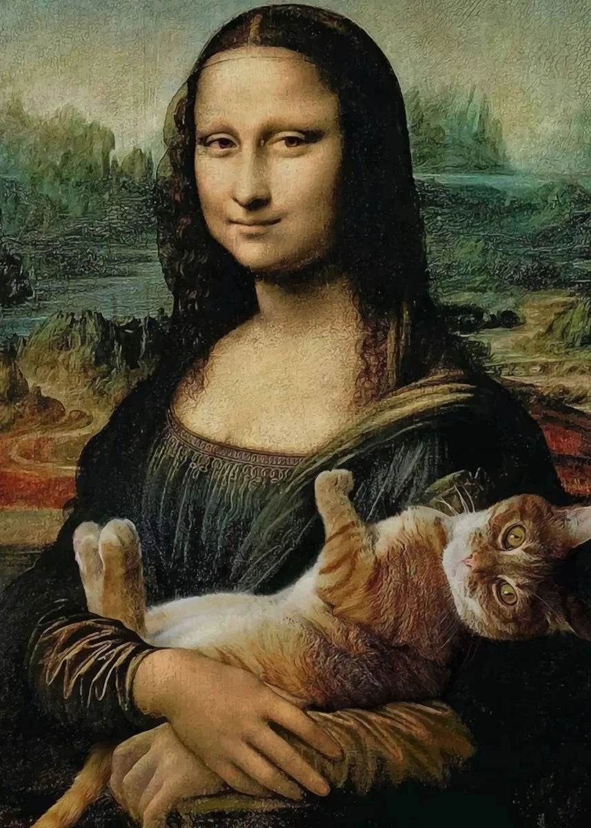 Funny Mona Lisa with Cat Canvas Poster
