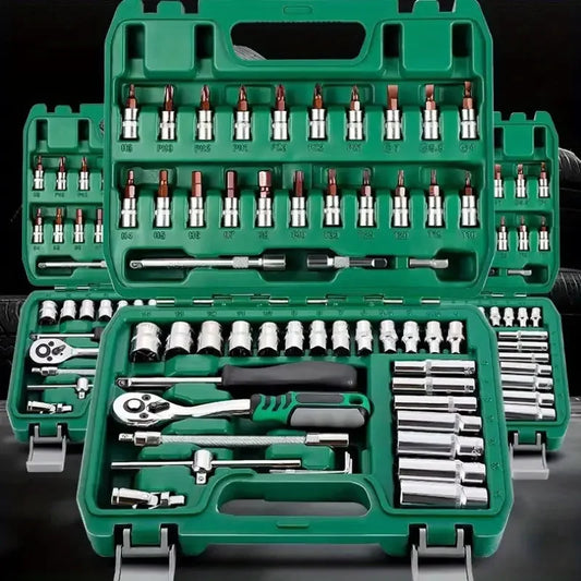 46-Piece Car Repair Tool Kit – Professional Ratchet Set in Green Toolbox