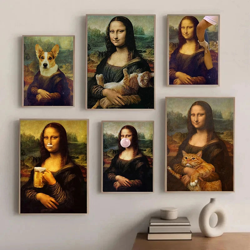 Funny Mona Lisa with Cat Canvas Poster