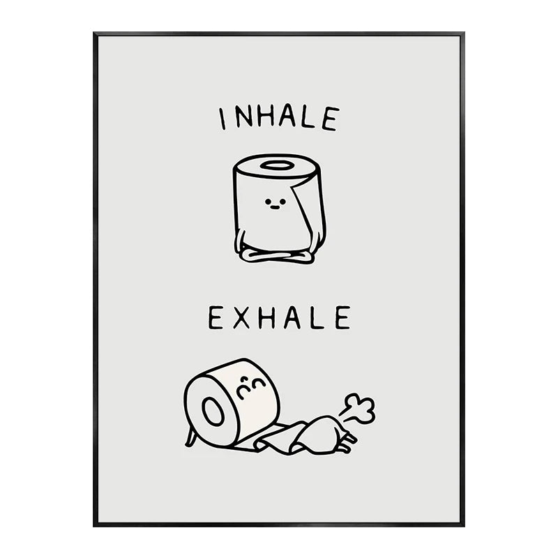 Funny Abstract Bathroom Poster – Black & White Canvas Wall Art