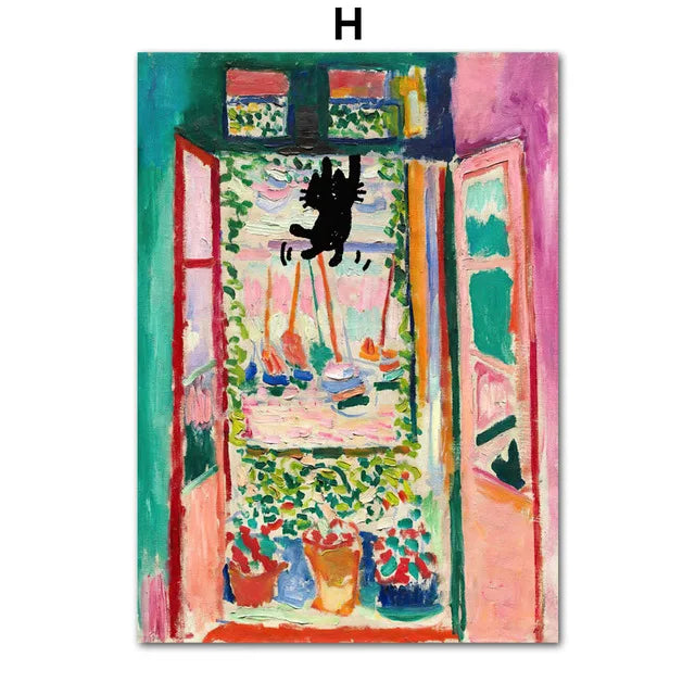 Funny Art Black Cat Canvas – Matisse, Monet, Van Gogh Parody Prints