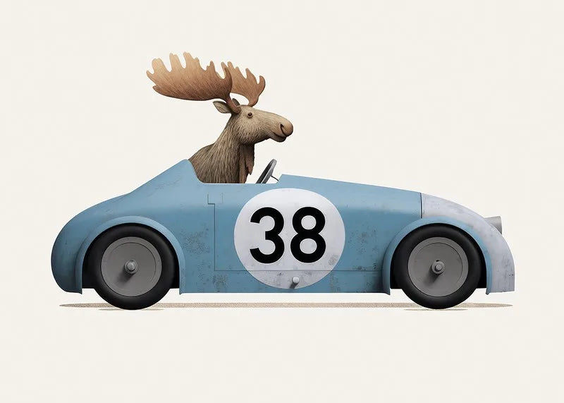 Funny Cartoon Animals Car Art Poster – Nursery Canvas Wall Print