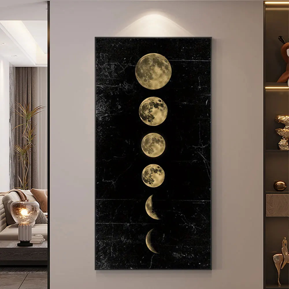 Moon Phase Gold & Black Aesthetic Canvas Print – Modern Wall Art