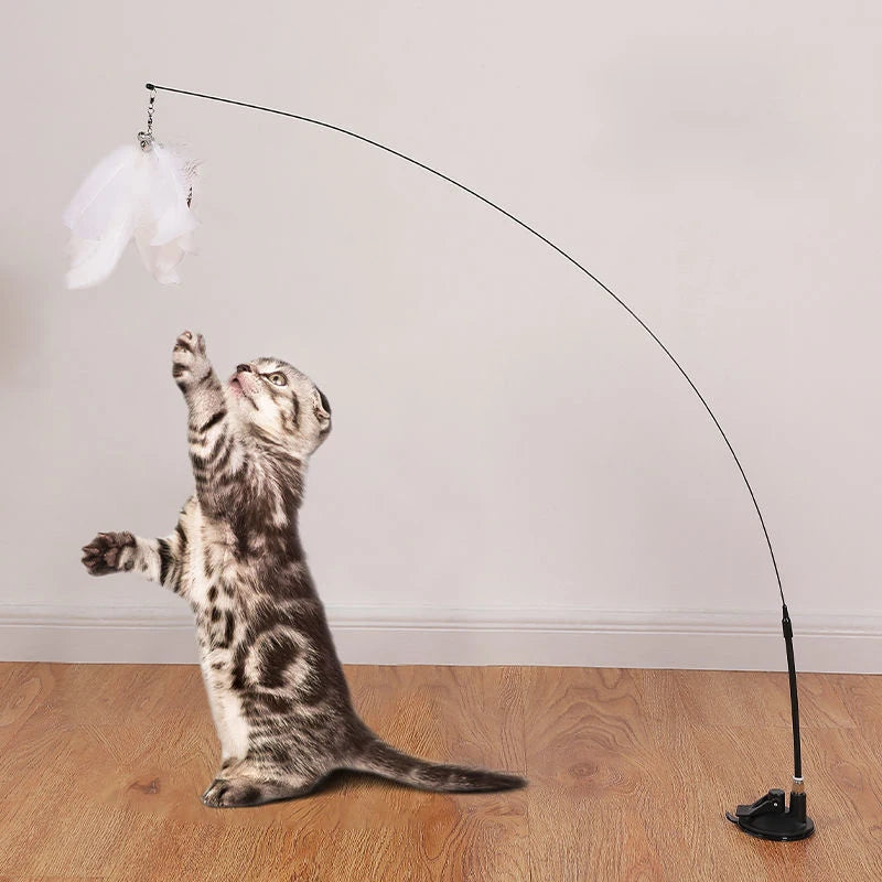Interactive Cat Feather Toy with Suction Cup – Hands-Free Teaser Wand