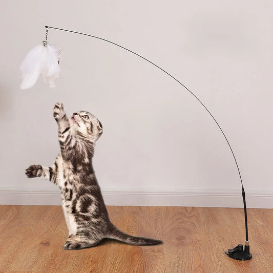 Interactive Cat Feather Toy with Suction Cup – Hands-Free Teaser Wand