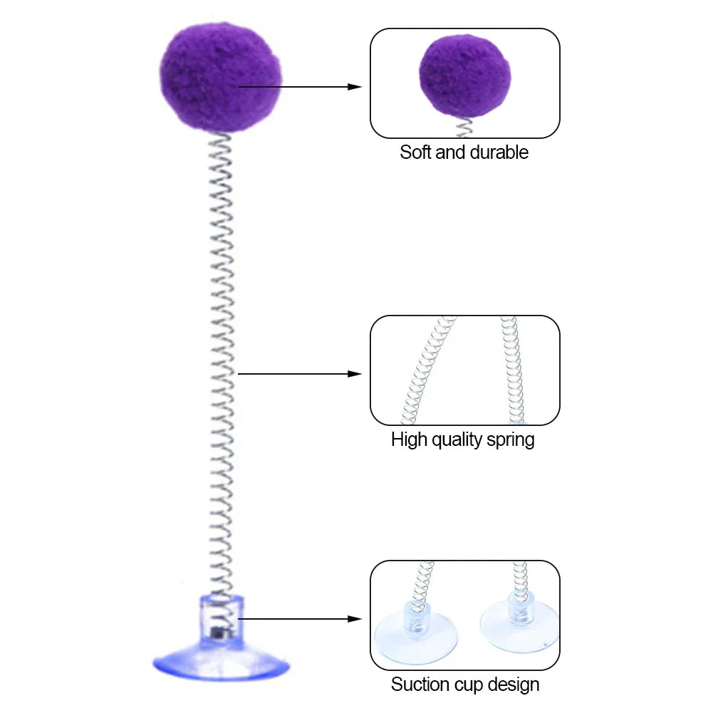 Fur Ball Spring Cat Toy with Suction Cup - Random Color