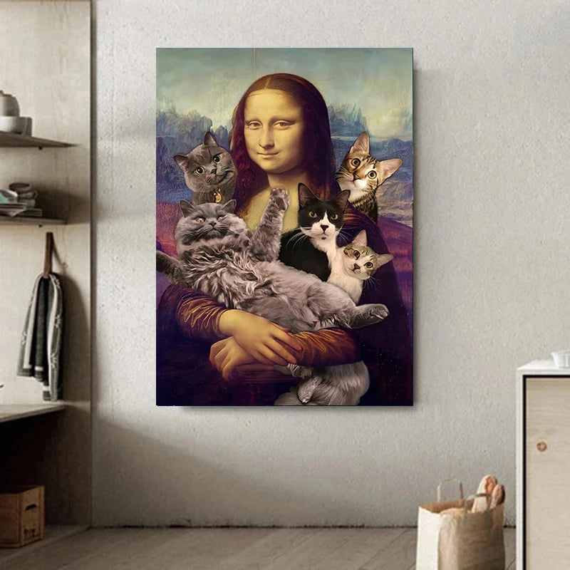 Funny Mona Lisa with Cat Canvas Poster