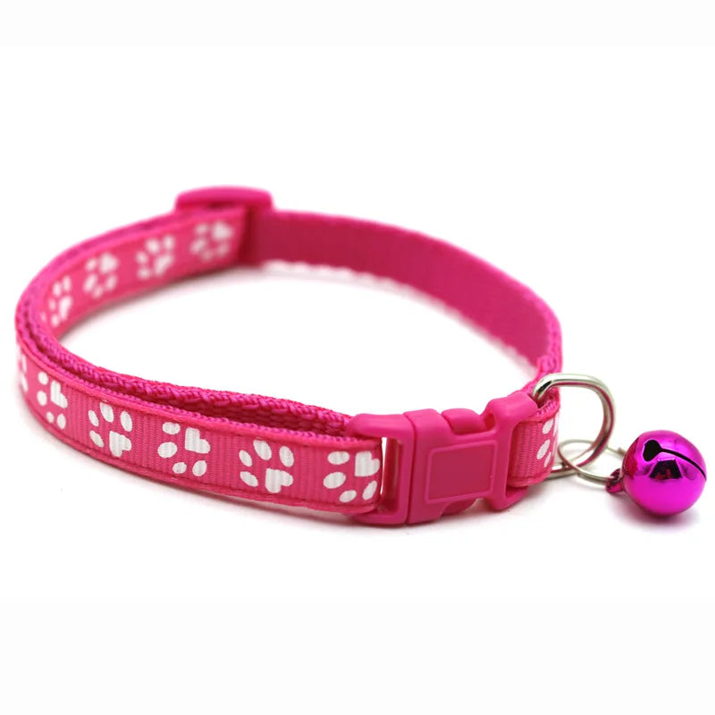 Colorful Footprint Pet Collar with Bell – Adjustable for Small Dogs & Cats