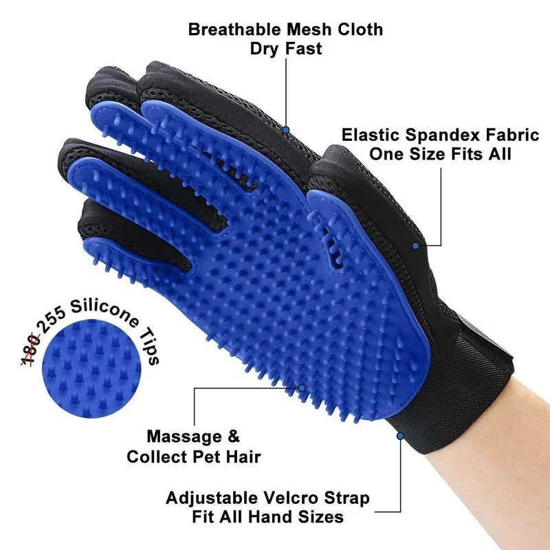 Silicone Pet Grooming Gloves (Left & Right Hand, Red/Green/Blue)
