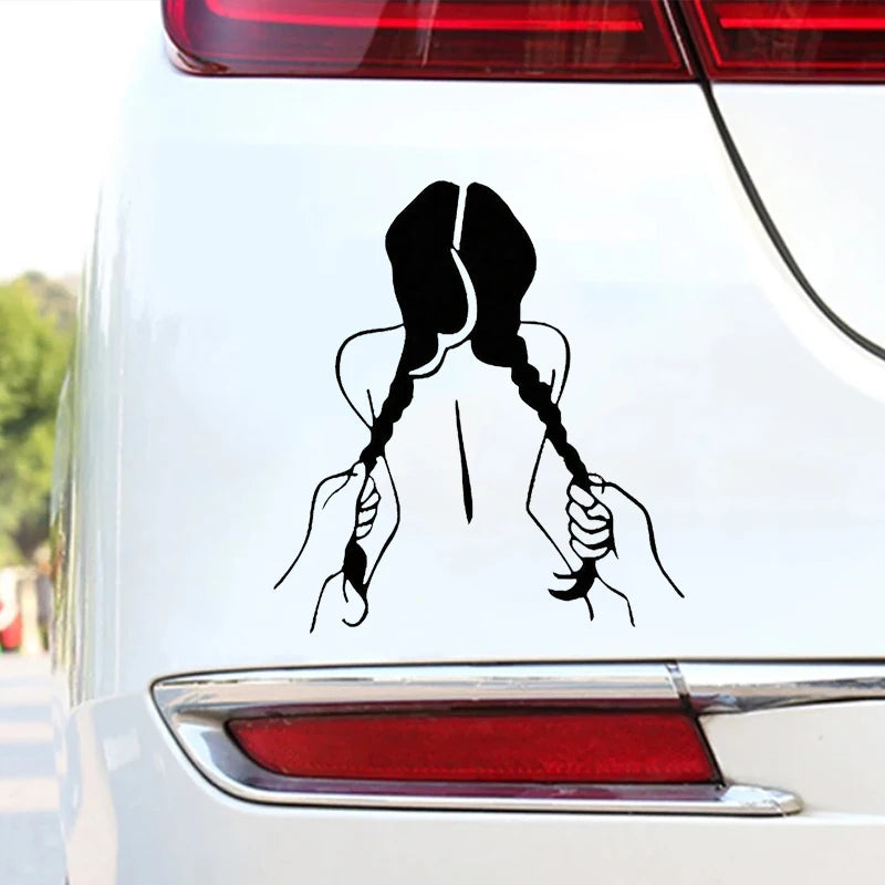 Hand Holding Double Ponytail Girl Car Sticker