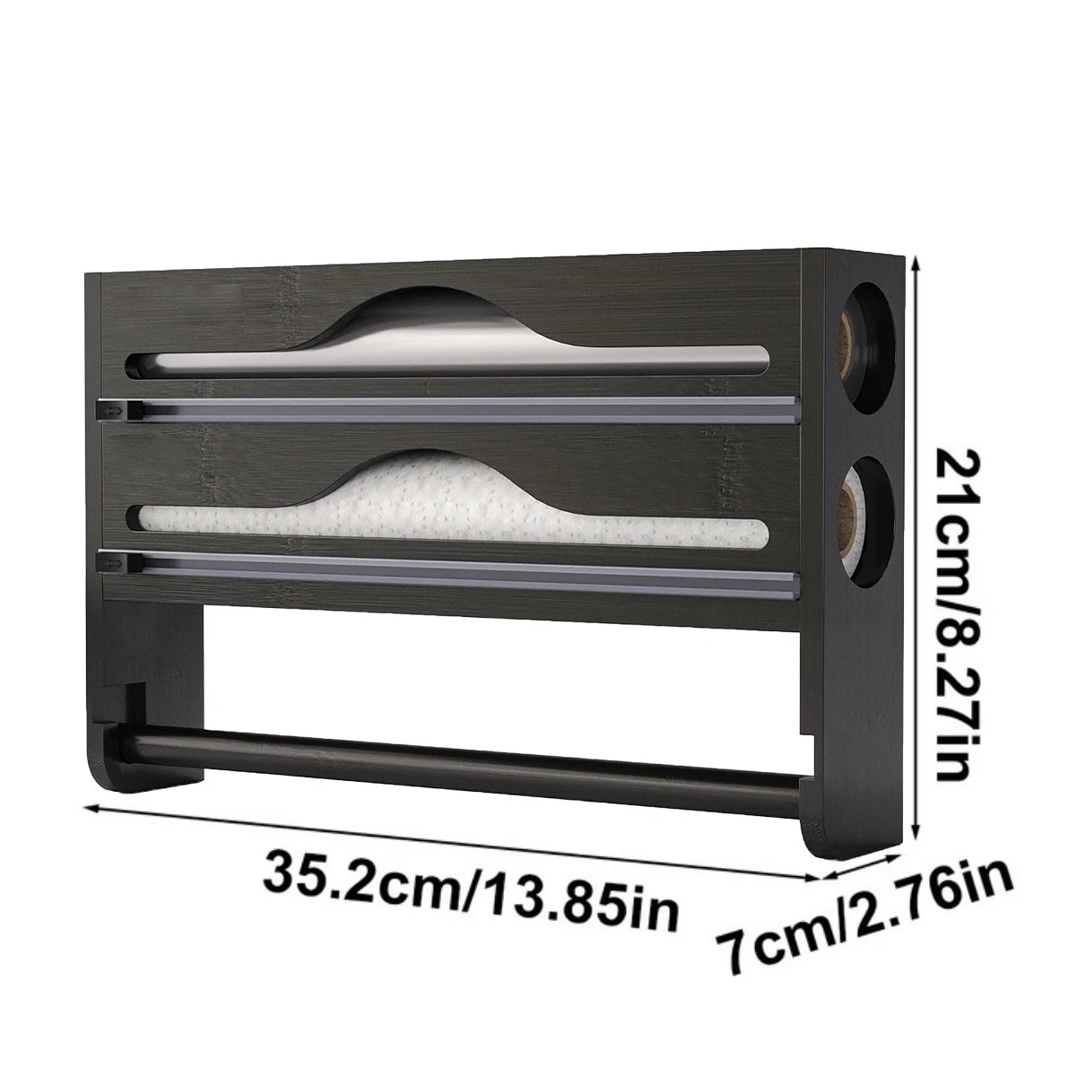 Bamboo Compartment Cling Film & Foil Cutter Box Organizer