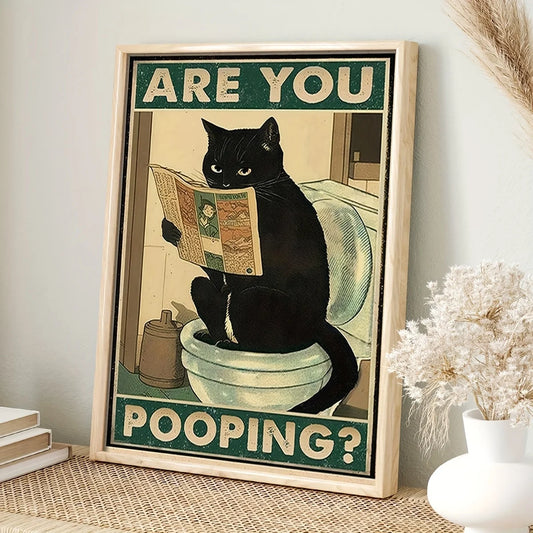 Funny Black Cat Toilet Poster – Retro Animal Canvas Wall Art