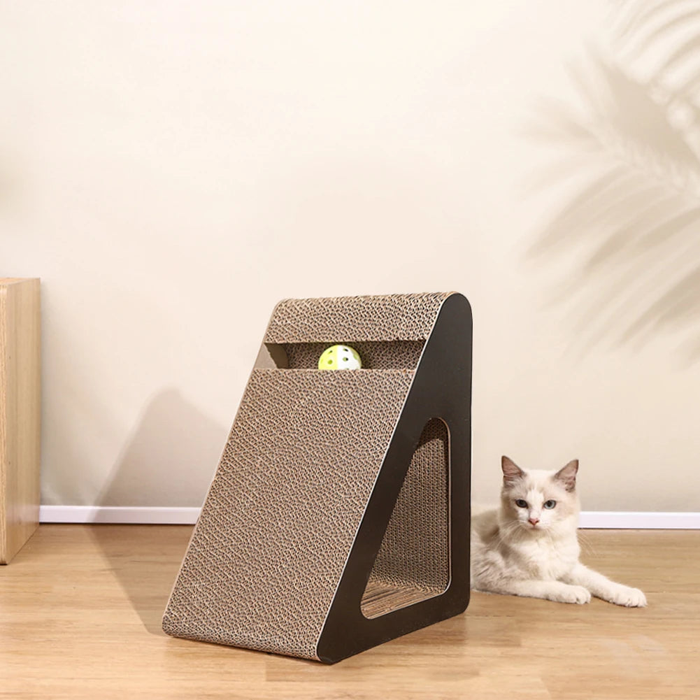 2-in-1 Triangle Cat Scratcher with Spinning Ball Toy