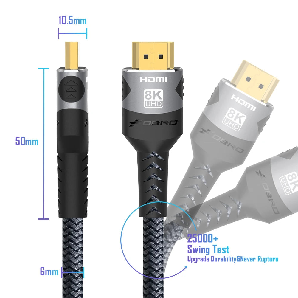 Premium Braided HDMI Cable 2.1 8K 60Hz 4K 120Hz