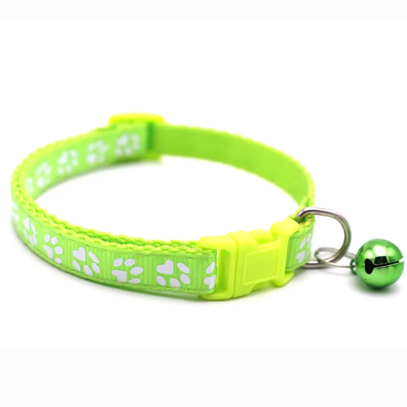 Colorful Footprint Pet Collar with Bell – Adjustable for Small Dogs & Cats