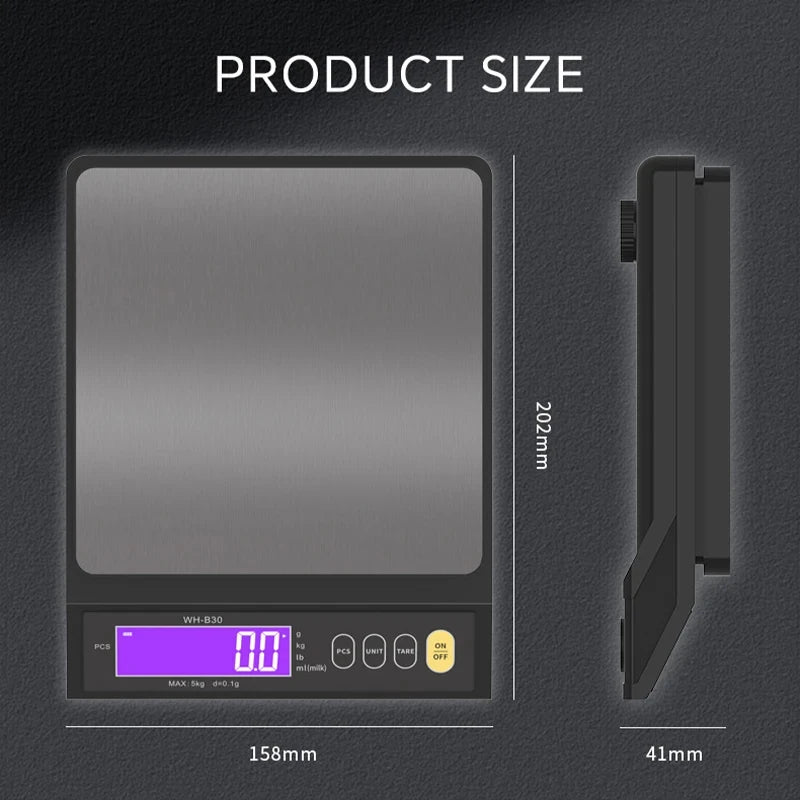Digital Kitchen Scale 5kg/0.1g – 10kg/1g  – Waterproof LCD Stainless Steel Weighing Tool