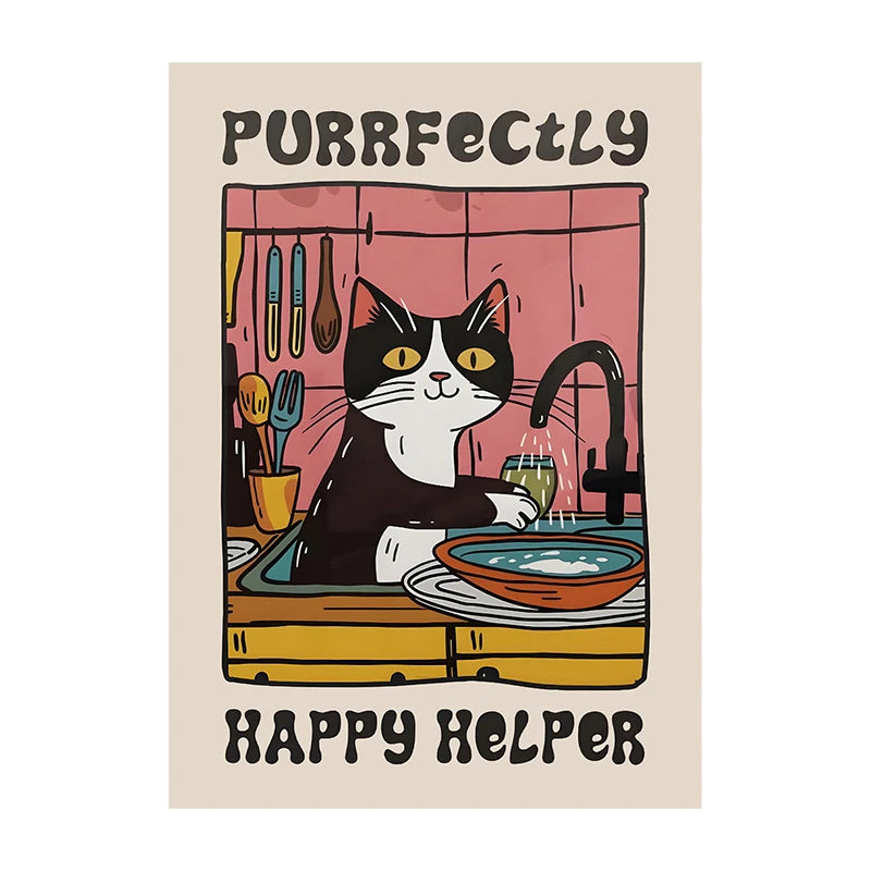 Retro Kitchen Cat Chef Canvas Poster – Wall Art for Home & Kitchen