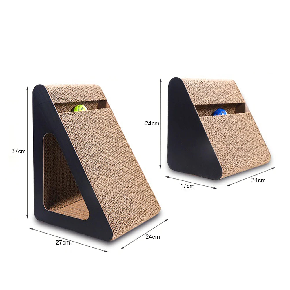 2-in-1 Triangle Cat Scratcher with Spinning Ball Toy