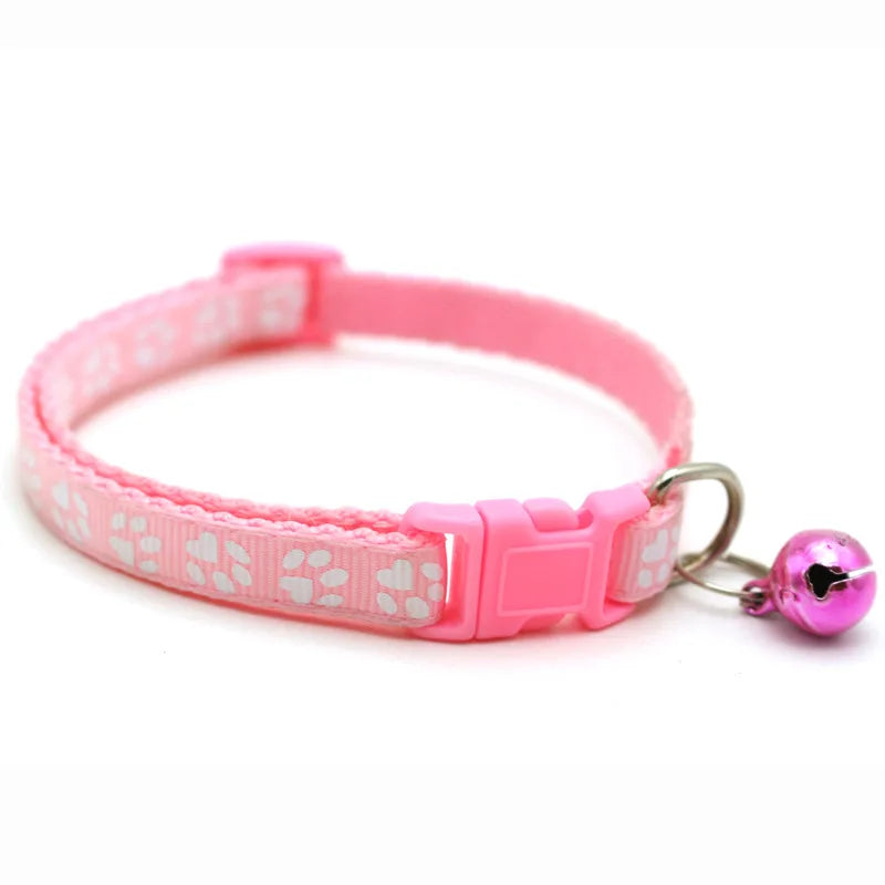 Colorful Footprint Pet Collar with Bell – Adjustable for Small Dogs & Cats