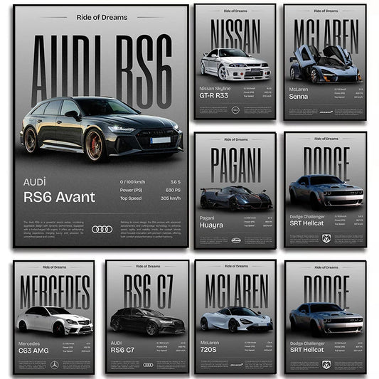 Minimalist Classic Luxury Supercar Poster Collection