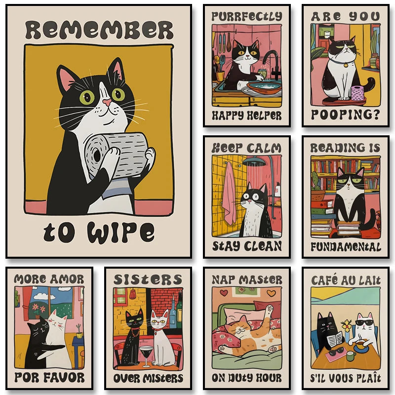 Retro Kitchen Cat Chef Canvas Poster – Wall Art for Home & Kitchen