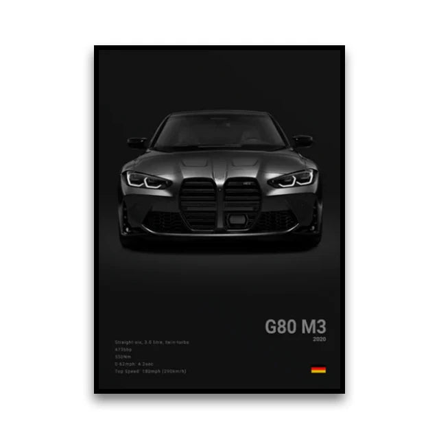 Famous Cars G80 M3C Canvas Poster – Modern Wall Art for Car Enthusiasts