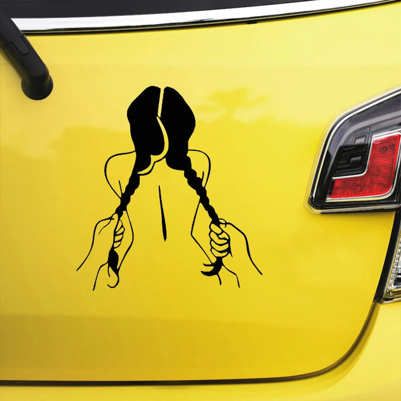 Hand Holding Double Ponytail Girl Car Sticker