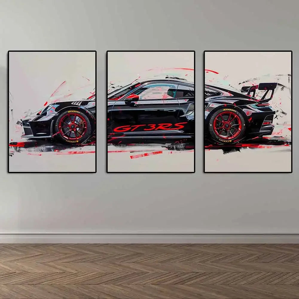GT3 RS Graffiti Sports Car Canvas Print – HD Wall Art Poster