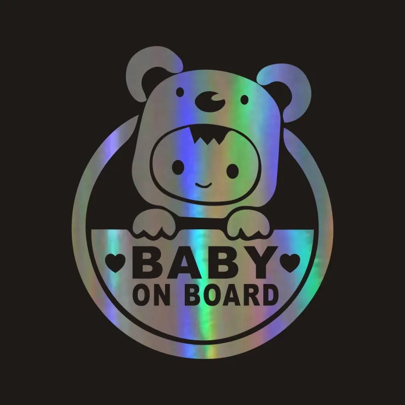 Cute Cartoon Baby on Board Reflective Sticker – Safety Warning Car Window Decal