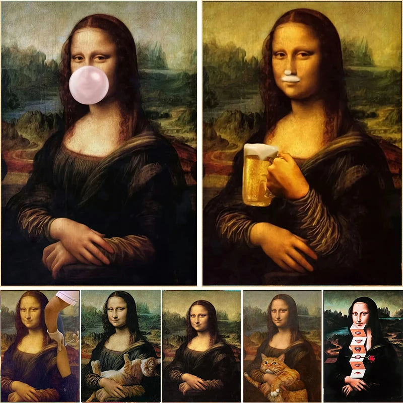 Funny Mona Lisa with Cat Canvas Poster