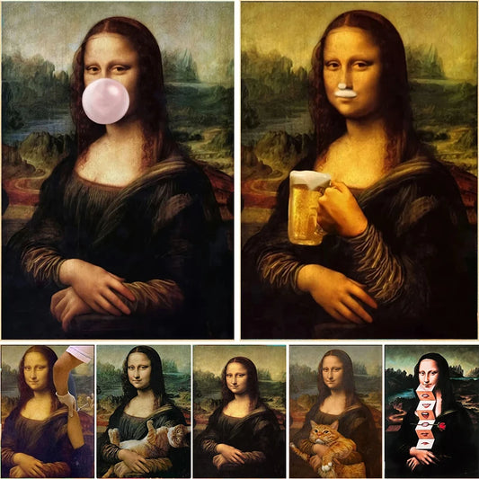 Funny Mona Lisa with Cat Canvas Poster