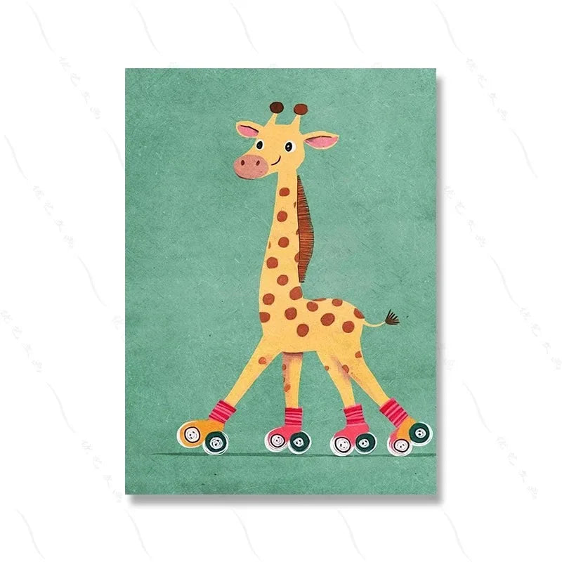 Tiger, Lion, Frog, Bear & Cat Balloon – Funny Animal Canvas Print for Kids Room