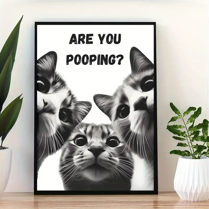 Funny Black Cat Toilet Poster – Retro Animal Canvas Wall Art