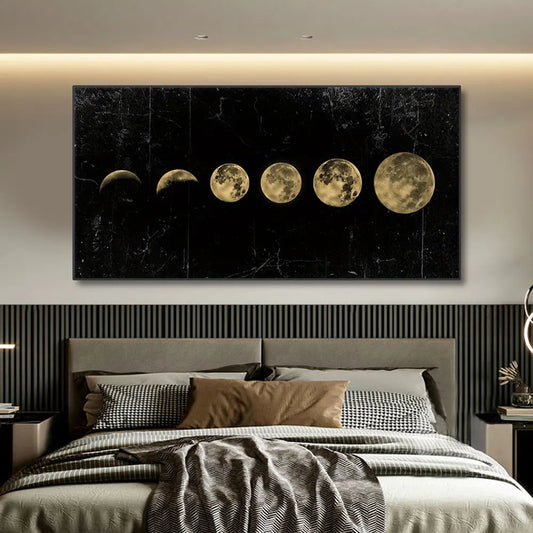 Moon Phase Gold & Black Aesthetic Canvas Print – Modern Wall Art