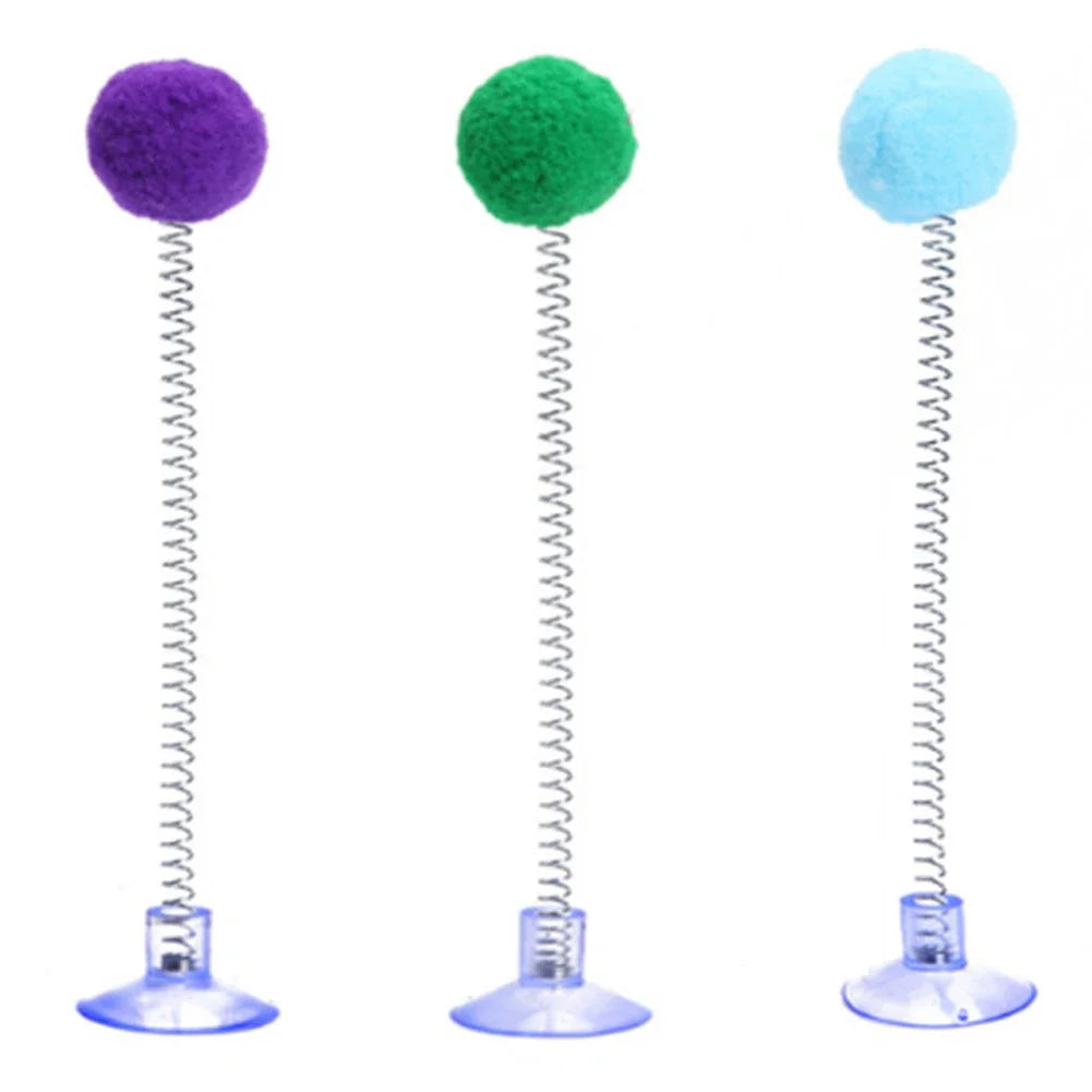 Fur Ball Spring Cat Toy with Suction Cup - Random Color