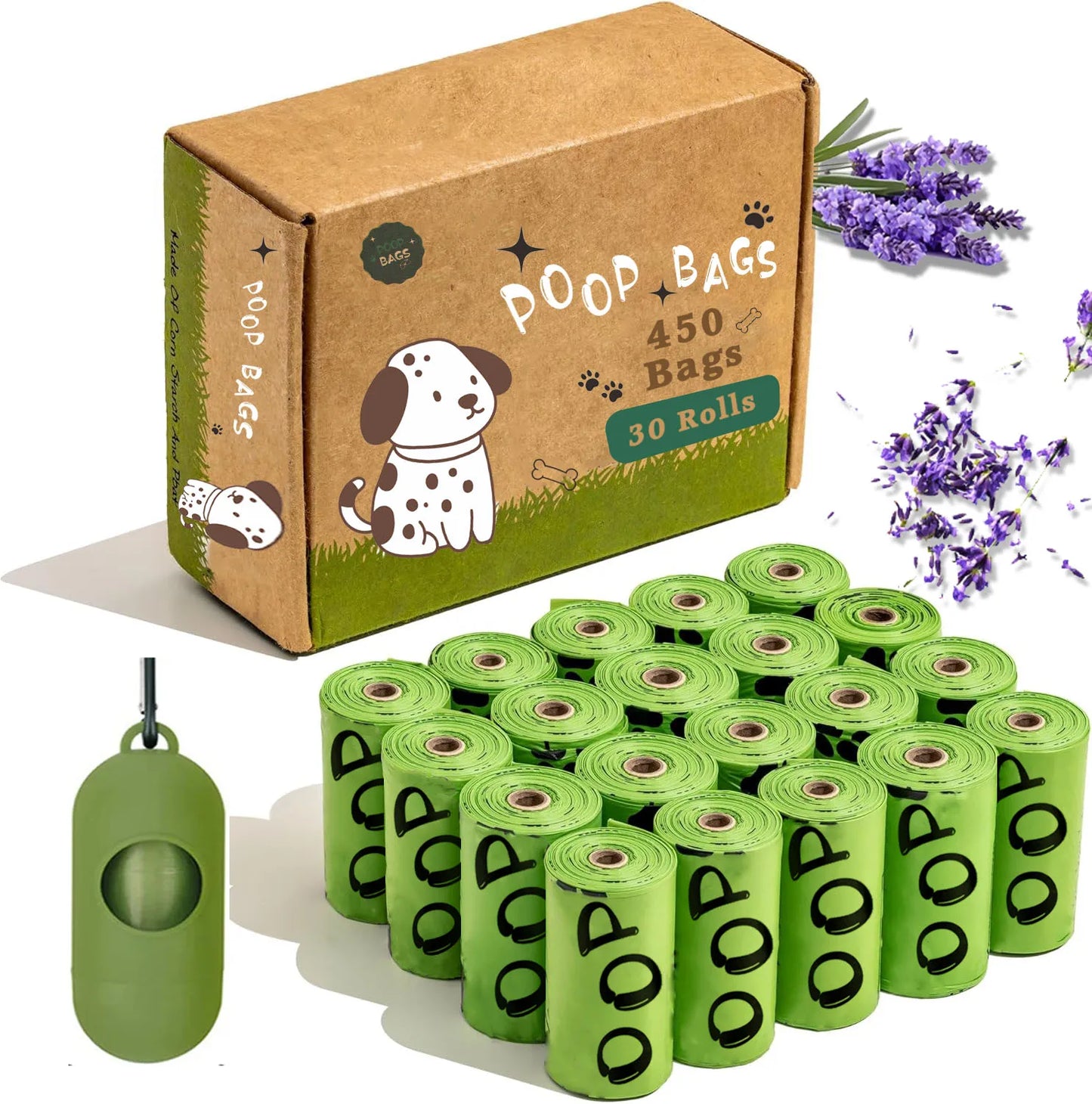 Biodegradable Lavender-Scented Dog Poop Bags + Dispenser