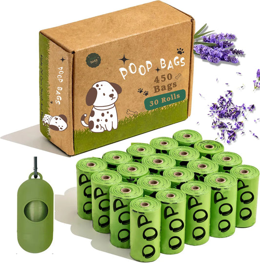 Biodegradable Lavender-Scented Dog Poop Bags + Dispenser