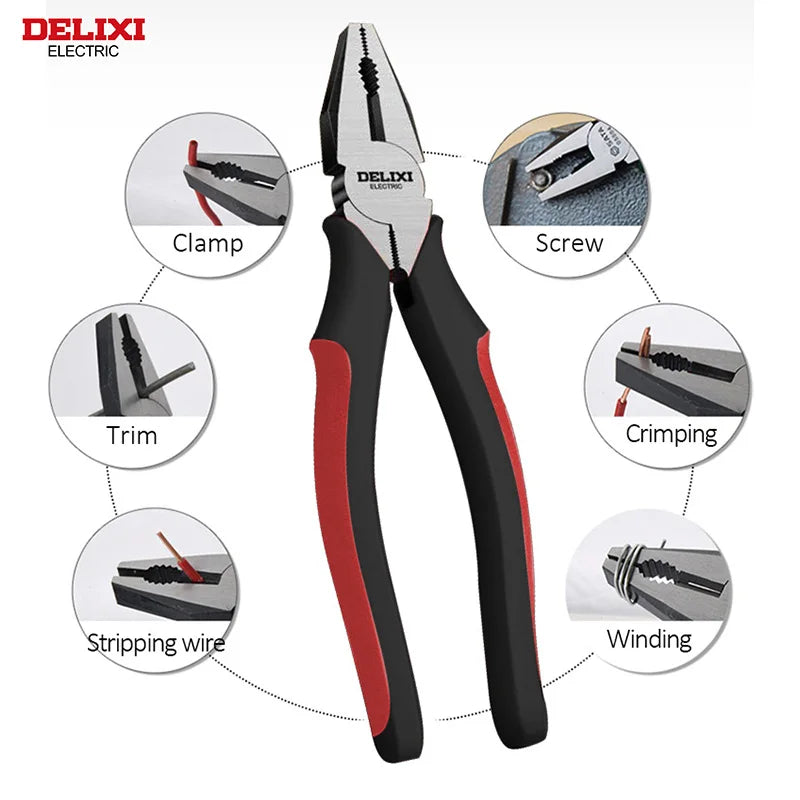 DELIXI ELECTRIC Multifunctional Wire Pliers – Diagonal, Needle Nose & Cutting Tool