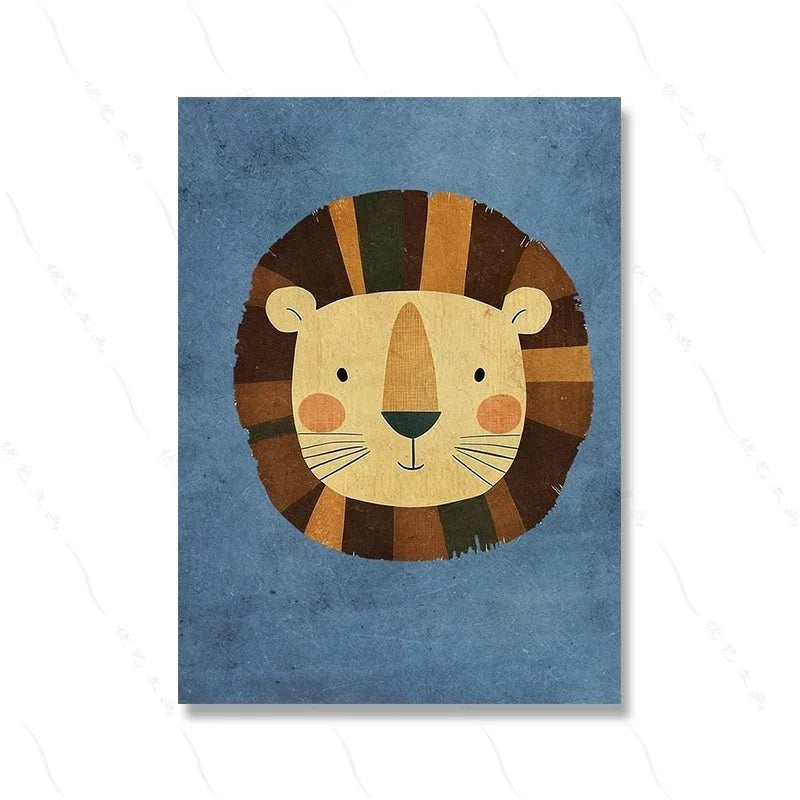 Tiger, Lion, Frog, Bear & Cat Balloon – Funny Animal Canvas Print for Kids Room