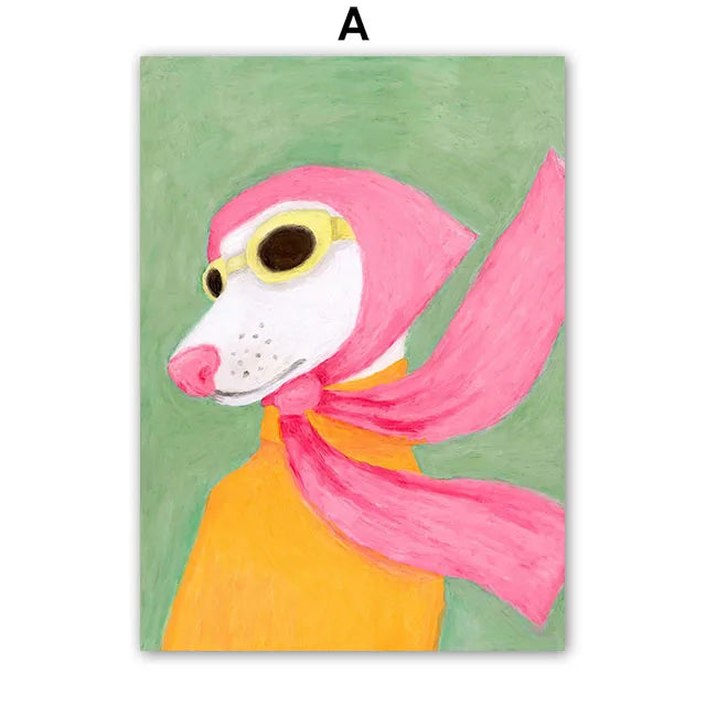 Fashion Girl Dog Vase Flower Banana Abstract Poster – Modern Canvas Wall Art