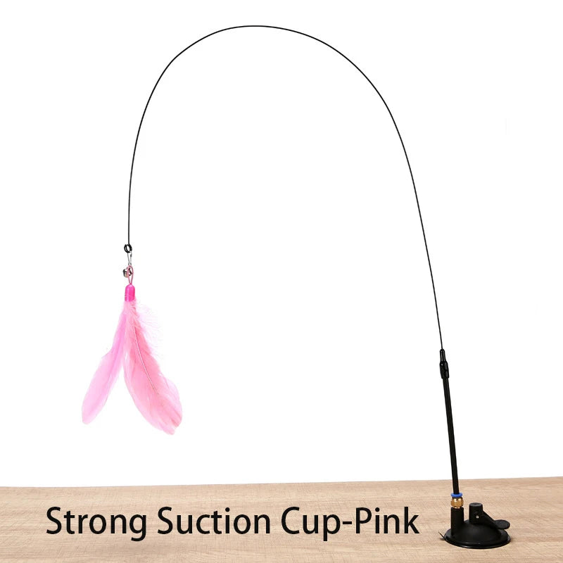 Interactive Cat Feather Toy with Suction Cup – Hands-Free Teaser Wand