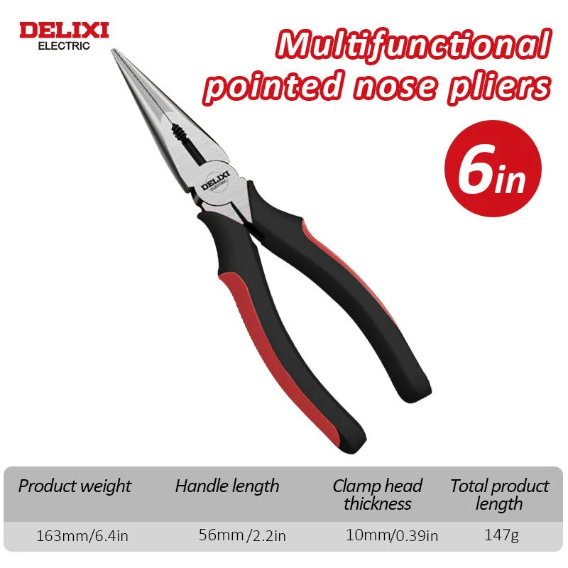 DELIXI ELECTRIC Multifunctional Wire Pliers – Diagonal, Needle Nose & Cutting Tool