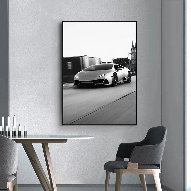 Luxury Black & White Car Wall Art – Modern Canvas Print