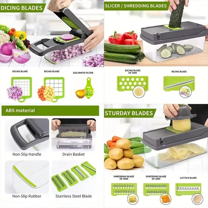 14/16-in-1 Vegetable Chopper – Multifunctional Grater and Slicer Kitchen Tool