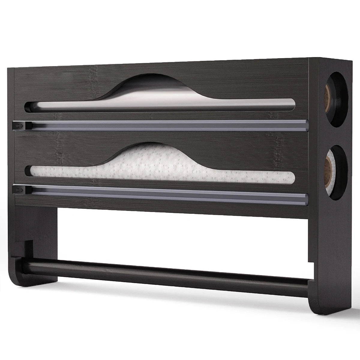 Bamboo Compartment Cling Film & Foil Cutter Box Organizer