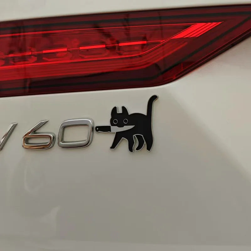 3D Cartoon Knife Cat Metal Car Sticker – Japanese Style