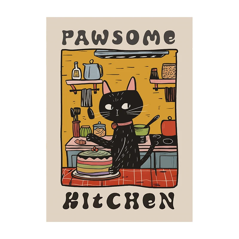 Retro Kitchen Cat Chef Canvas Poster – Wall Art for Home & Kitchen