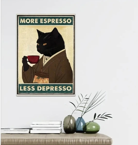 Funny Black Cat Toilet Poster – Retro Animal Canvas Wall Art