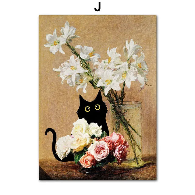 Funny Art Black Cat Canvas – Matisse, Monet, Van Gogh Parody Prints