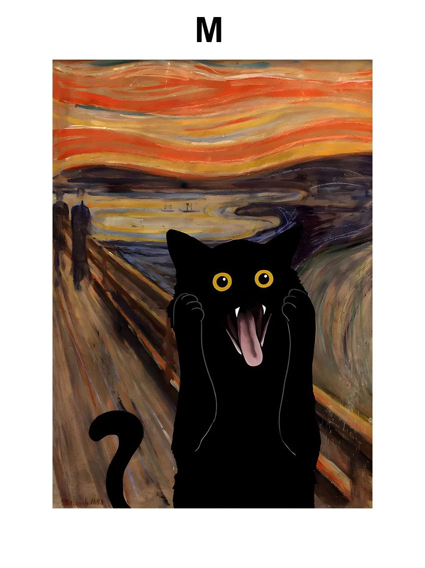 Funny Art Black Cat Canvas – Matisse, Monet, Van Gogh Parody Prints